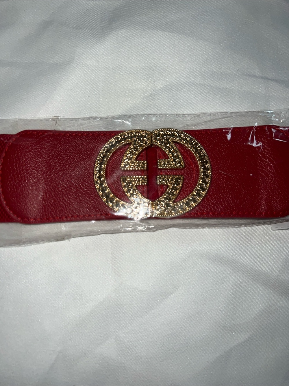 Wide Red Belt with Decorative Gold Double-Ring Buckle - Picture 1 of 1